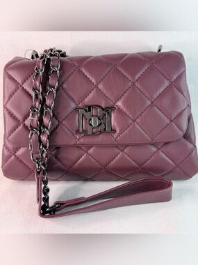 Badgley Mischka Quilted Chain Shoulder Bag in Wine with Matching Wallet